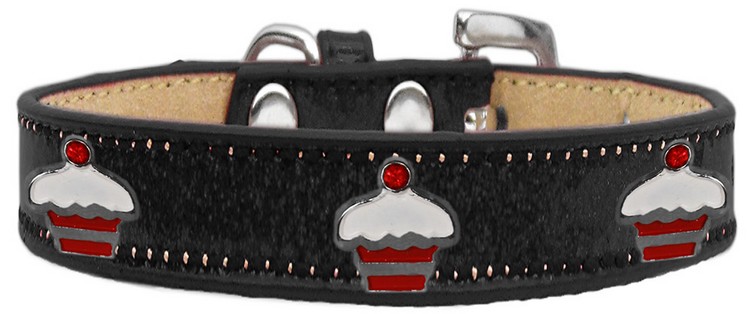 Red Cupcake Widget Dog Collar Black Ice Cream Size 10